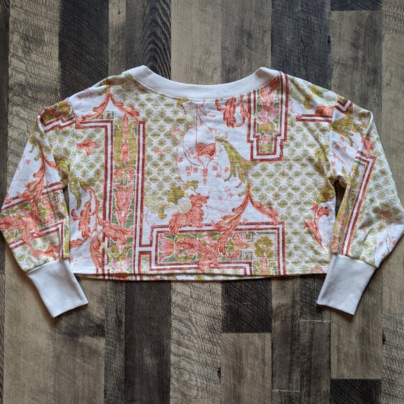 Anthropologie x Daily Practice Cropped Off Shoulder Sweatshirt Floral Medium - Picture 3 of 7